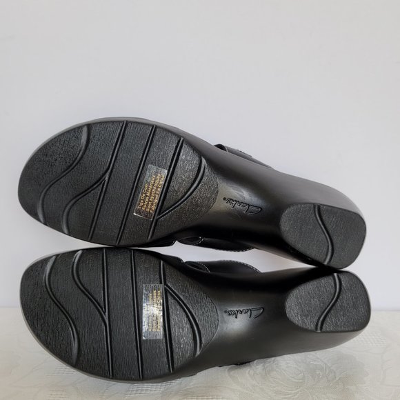 CLARKS Bendables Ella Art Leather Sandals- Black color- Women's Size 9.5M - Picture 11 of 13